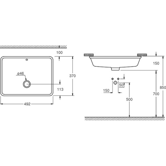 Раковина врезная под столешницу Grohe Cube Ceramic 50 см 3948000H - фото, картинка 4 Раковина врезная под столешницу Grohe Cube Ceramic 50 см 3948000H - фото 4