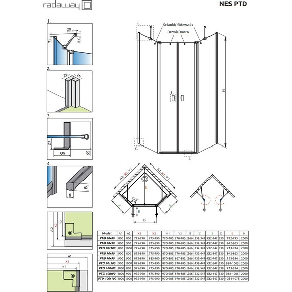Душевое ограждение Radaway Nes PTD 90х100 см, хром/прозрачное - фото 6