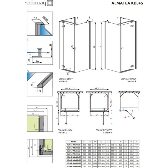 Душевое ограждение Radaway Almatea KDJ+S 100х90 см R, хром/прозрачное - фото 9