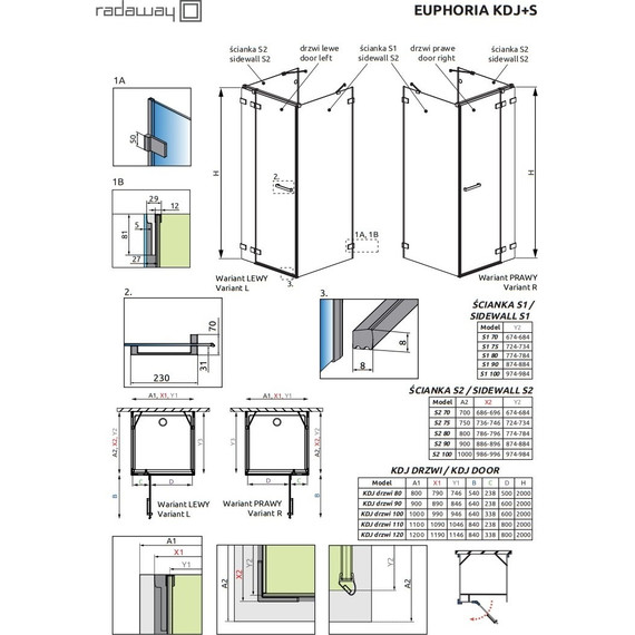 Душевое ограждение Radaway Euphoria KDJ+S 120х90 см L (стекло 8 мм), хром/прозрачное - фото 10