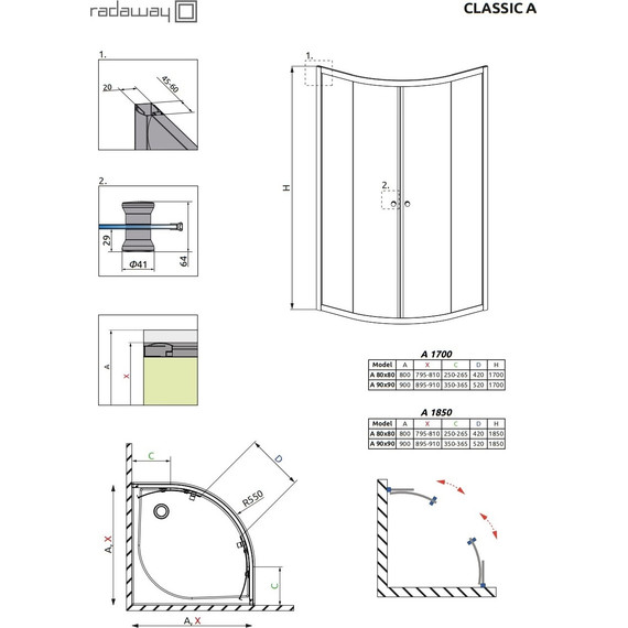 Душевое ограждение Radaway Classic A 90х90х170 см 30001-01-02, хром/матовое - фото 10