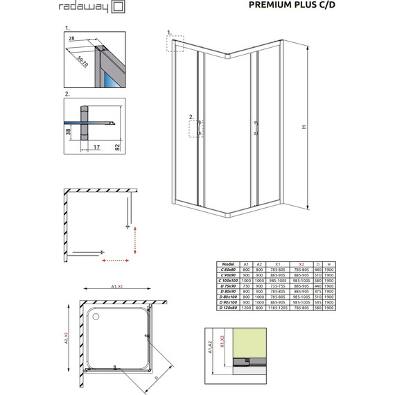 Душевое ограждение Radaway Premium Plus C 80х80х190 см 30463-01-02N, хром/матовое - фото 10