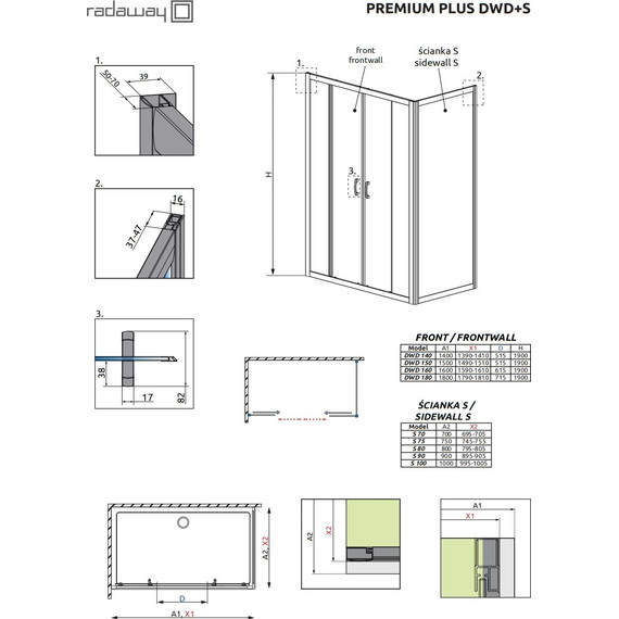 Душевое ограждение Radaway Premium Plus DWD+S 160х100 см, хром/прозрачное - фото 9