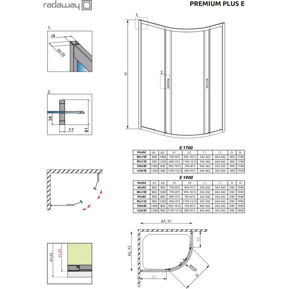 Душевое ограждение Radaway Premium Plus E 100х80х170 см 30481-01-02N, хром/матовое - фото 10
