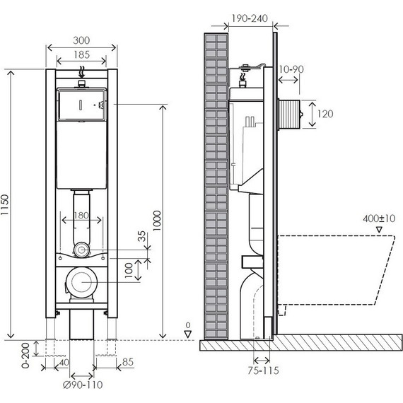 Инсталляция узкая для подвесного унитаза Imprese 30 см i8130 (кнопка хром) - фото 3