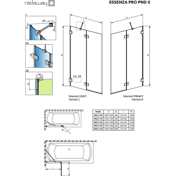 Шторка для ванны Radaway Essenza Pro Gold PND II 140 см 10102140-09-01R, золото/прозрачное - фото 7