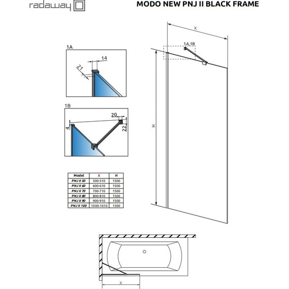 Шторка для ванны Radaway Modo New Black PNJ II Frame 90 см 10006090-54-56 (стекло 8 мм), черный/прозрачное - фото 3