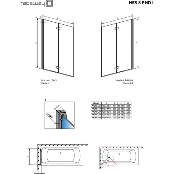 Шторка для ванны Radaway Nes 8 Black PND I 140 см 10060140-54-01L (стекло 8 мм), черный/прозрачное - фото 5