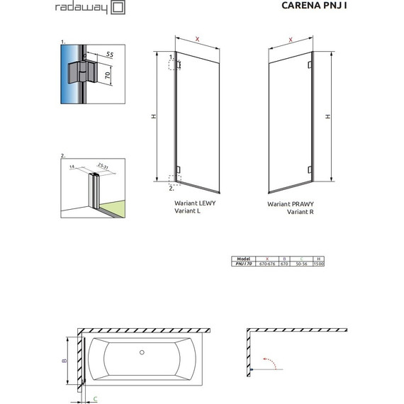 Шторка для ванны Radaway Carena PNJ I 70 см 202101-101R, хром/прозрачное - фото 7
