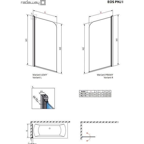 Шторка для ванны Radaway Eos PNJ I 50 см 205102-101R, хром/прозрачное - фото 5