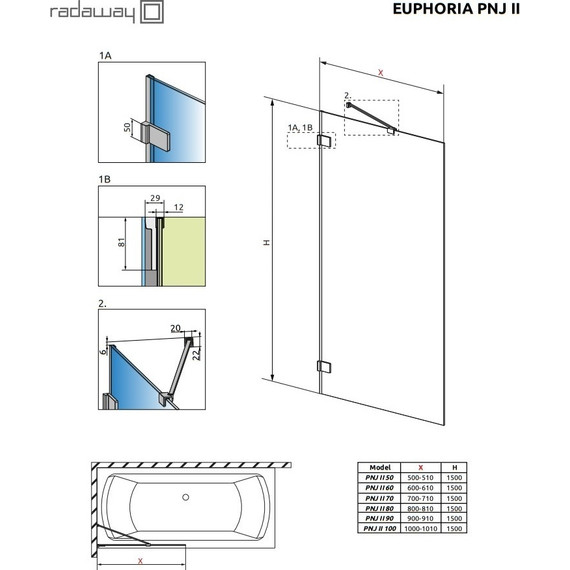 Шторка для ванны Radaway Euphoria PNJ II 80 см 10007080-01-01 (стекло 8 мм), хром/прозрачное - фото 6
