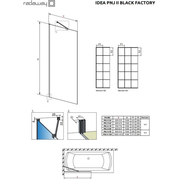 Шторка для ванны Radaway Idea Black PNJ II Factory 60 см 10001060-54-55, черный/прозрачное - фото 3