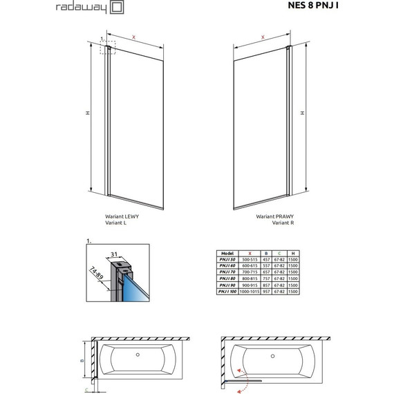 Шторка для ванны Radaway Nes 8 PNJ I 70 см 10061070-01-01R (стекло 8 мм), хром/прозрачное - фото 4