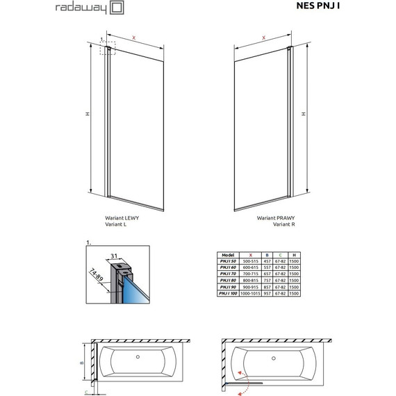 Шторка для ванны Radaway Nes Black PNJ I 60 см 10011060-54-01L, черный/прозрачное - фото 3