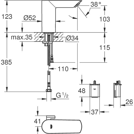 Смеситель для раковины электронный Grohe Bau Cosmopolitan E 36451000 - фото, картинка 12 Смеситель для раковины электронный Grohe Bau Cosmopolitan E 36451000 - фото 12