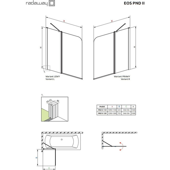 Шторка для ванны Radaway Eos PND II 130 см 206213-01R, хром/прозрачное - фото 6