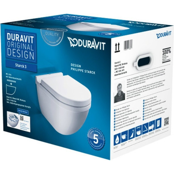 Унитаз подвесной Duravit Starck 3 Rimless 45270900A1 с крышкой микролифт - фото 4