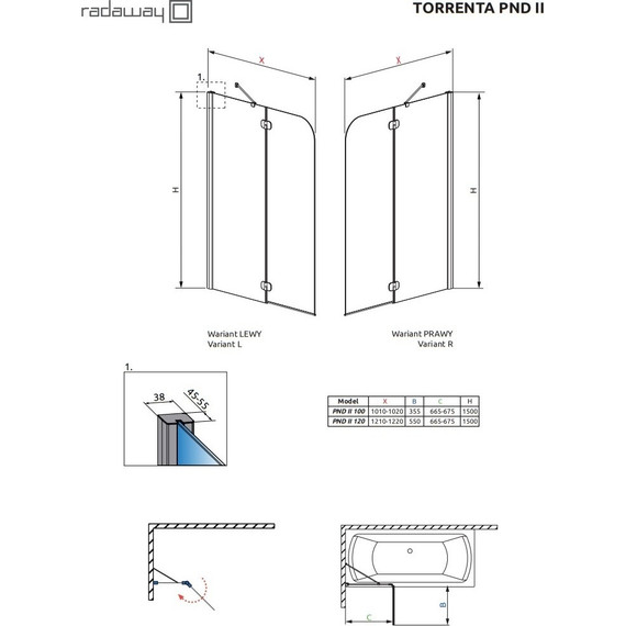 Шторка для ванны Radaway Torrenta PND II 100 см 201202-101NL, хром/прозрачное - фото 6