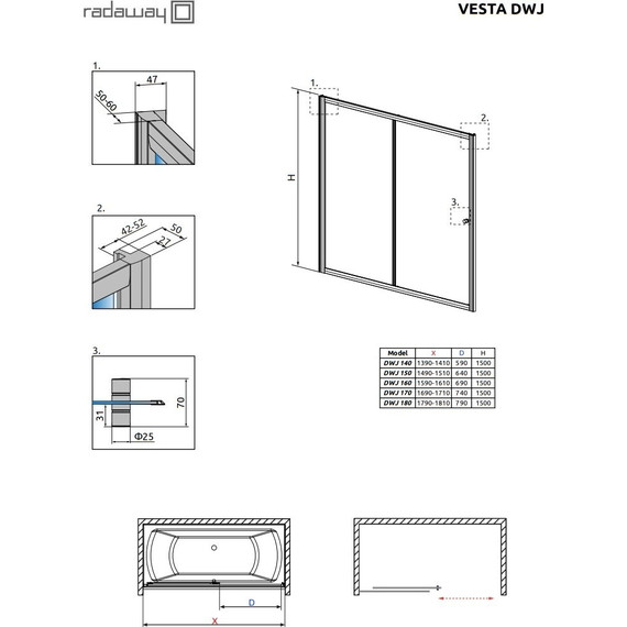 Шторка для ванны Radaway Vesta DWJ 180 см 209118-01-01, хром/прозрачное - фото 4