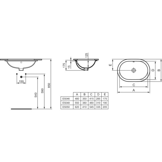 Раковина врезная под столешницу Ideal Standard Connect 55 см E504801 - фото, картинка 2 Раковина врезная под столешницу Ideal Standard Connect 55 см E504801 - фото 2