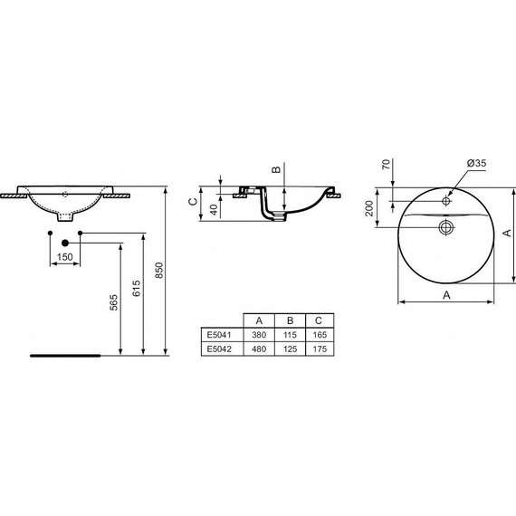 Раковина врезная на столешницу Ideal Standard Connect 38 см E504101 - фото 3