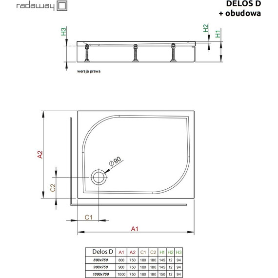 Поддон акриловый Radaway Delos D 100х75 см 4D17515-03L - фото 2