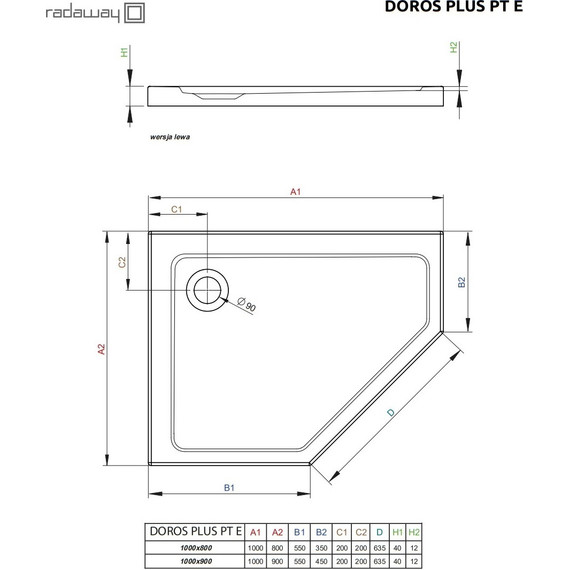 Поддон акриловый Radaway Doros Plus PT E 100х90 см SDRPTP1090-01R - фото 3