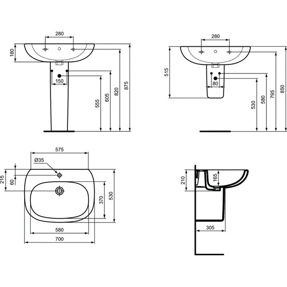 Раковина подвесная Ideal Standard Tesi 70 см T351201 - фото 6