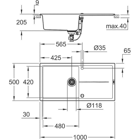 Кухонная мойка Grohe K400 100 см 31641AP0, чёрный - фото 4