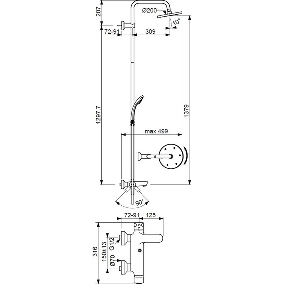 Душевая стойка Ideal Standard IdealRain Eco SL B1377AA - фото, картинка 4 Душевая стойка Ideal Standard IdealRain Eco SL B1377AA - фото 4
