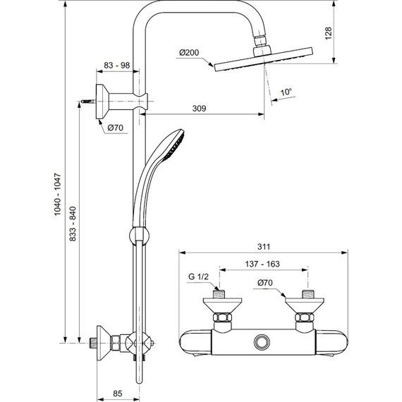 Душевая стойка с термостатом Ideal Standard IdealRain Eco TH A6421AA - фото, картинка 3 Душевая стойка с термостатом Ideal Standard IdealRain Eco TH A6421AA - фото 3