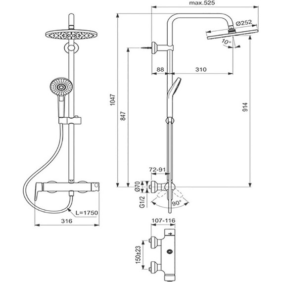 Душевая стойка Ideal Standard IdealRain Eco SL B2266AA - фото, картинка 2 Душевая стойка Ideal Standard IdealRain Eco SL B2266AA - фото 2