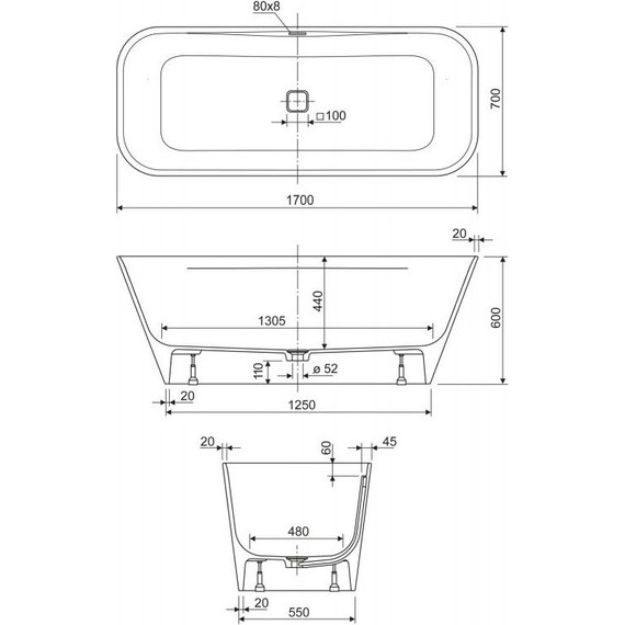 Ванна отдельностоящая Cezares Titan Square 170х70 см - фото 5