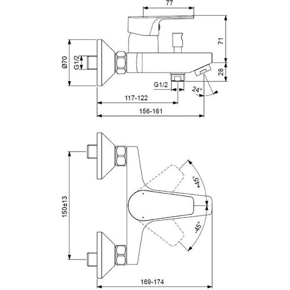 Набор смесителей 3 в 1 для ванны с коротким изливом Ideal Standard Esla BC264AA - фото, картинка 4 Набор смесителей 3 в 1 для ванны с коротким изливом Ideal Standard Esla BC264AA - фото 4