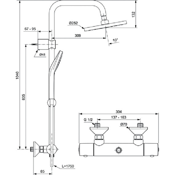 Душевая стойка с термостатом Ideal Standard IdealRain Eco Evo A6942AA - фото, картинка 2 Душевая стойка с термостатом Ideal Standard IdealRain Eco Evo A6942AA - фото 2