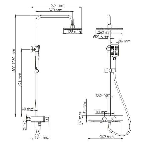 Душевая стойка с термостатом WasserKraft Thermo A11401, черный - фото 10