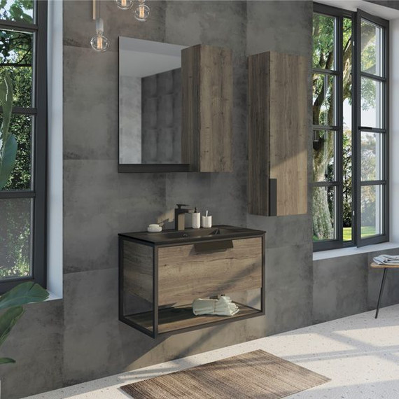 Тумба подвесная с раковиной Comforty Бонн 75 см, дуб тёмный - фото 2