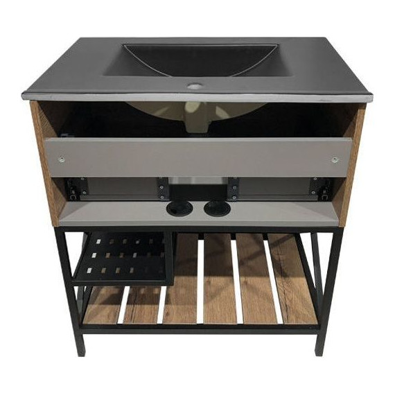 Тумба напольная с раковиной Comforty Бредфорд 75 см, дуб тёмный - фото 11