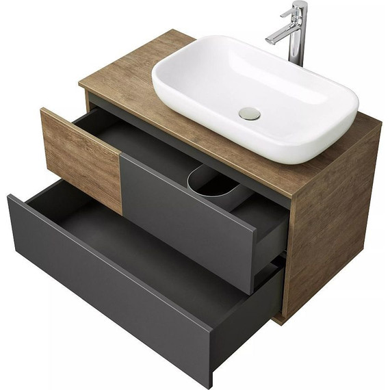 Тумба подвесная со столешницей Акватон Терра 85 см 1A247201TEKA0, дуб кантри/антрацит - фото, картинка 9 Тумба подвесная со столешницей Акватон Терра 85 см 1A247201TEKA0, дуб кантри/антрацит - фото 9