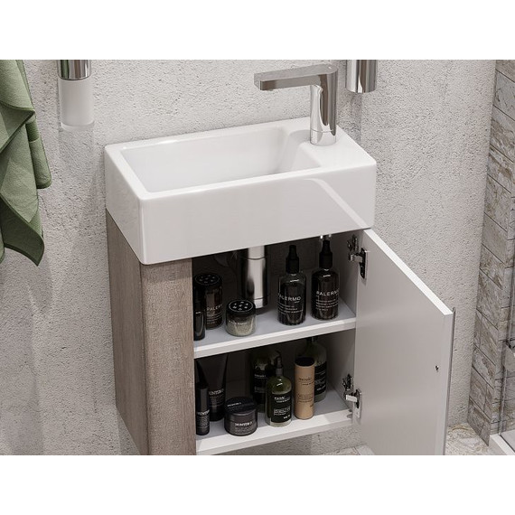 Тумба подвесная с раковиной Акватон Вита 44 см 1A2214K1VTD70, белый/ясень шимо - фото 7