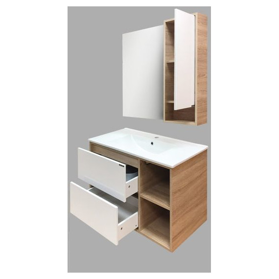 Тумба подвесная с раковиной Comforty Гамбург 90 см, дуб сонома - фото 8