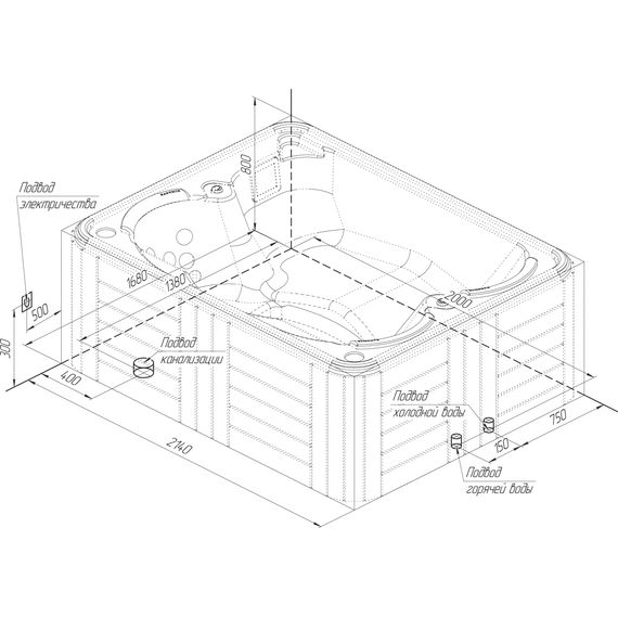 Спа бассейн Радомир Deluxe 214х168 см, перламутр - фото 4