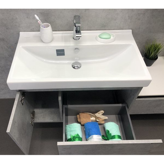 Тумба подвесная с раковиной Comforty Осло 80 см, бетон светлый - фото, картинка 9 Тумба подвесная с раковиной Comforty Осло 80 см, бетон светлый - фото 9