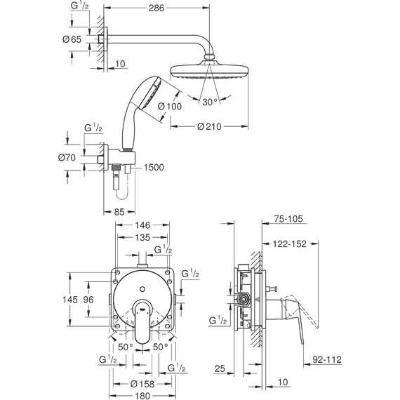 Душевая система для душа Grohe Eurosmart Cosmopolitan 25219001 - фото, картинка 2 Душевая система для душа Grohe Eurosmart Cosmopolitan 25219001 - фото 2