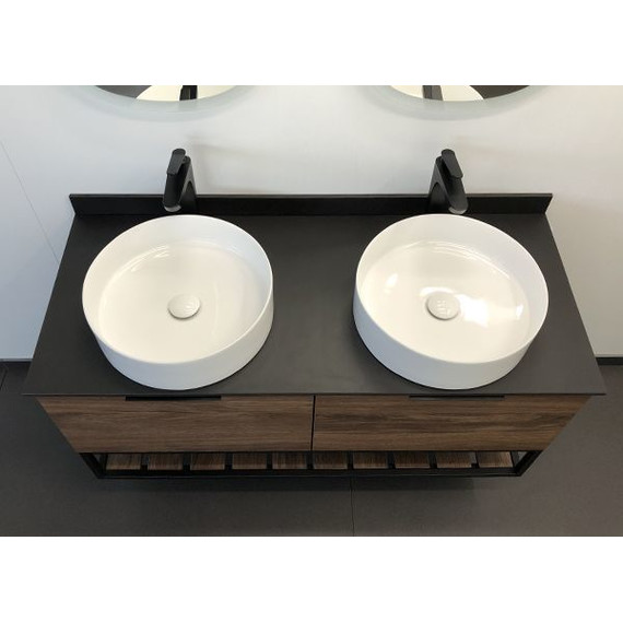 Тумба подвесная с раковинами Comforty Порто 120-2 см, дуб тёмно-коричневый - фото 7