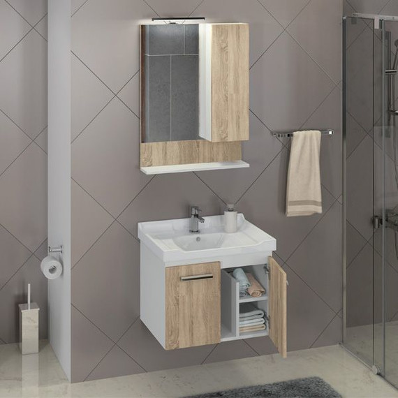 Тумба подвесная с раковиной Comforty Рига 60 см, дуб сонома - фото, картинка 4 Тумба подвесная с раковиной Comforty Рига 60 см, дуб сонома - фото 4