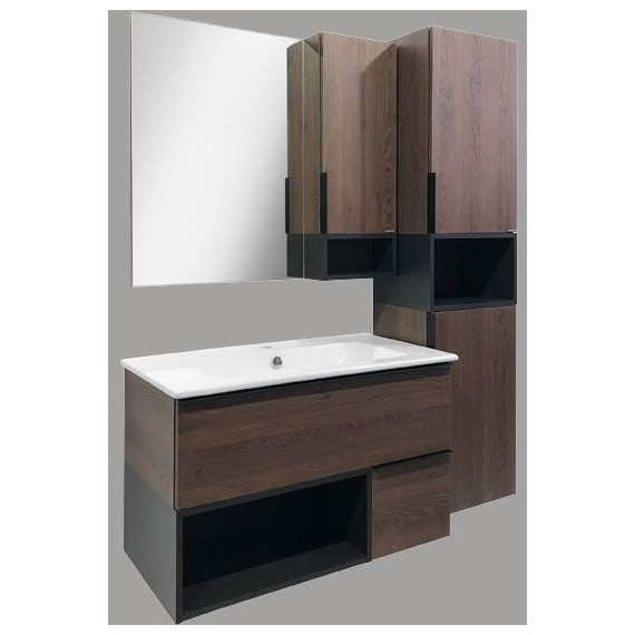 Тумба подвесная с раковиной Comforty Франкфурт 90 см (раковина Quadro 90), дуб шоколадно-коричневый - фото 6