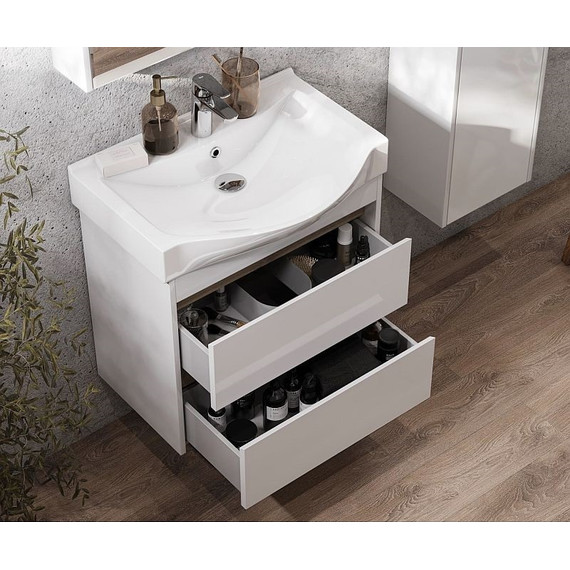 Тумба подвесная с раковиной Акватон Нортон 65 см 1A2488K0NT010, белый/дуб эндгрейн - фото 9