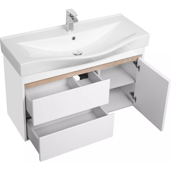 Тумба подвесная с раковиной Акватон Нортон 100 см 1A2490K0NT010, белый/дуб эндгрейн - фото, картинка 6 Тумба подвесная с раковиной Акватон Нортон 100 см 1A2490K0NT010, белый/дуб эндгрейн - фото 6