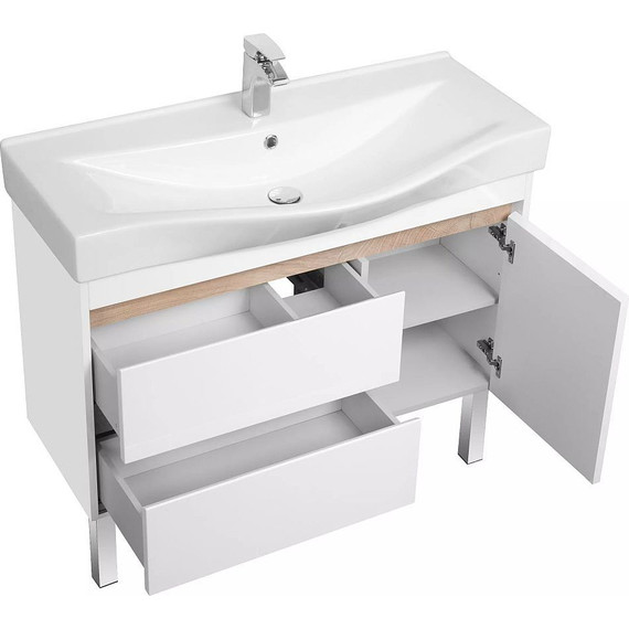 Тумба подвесная с раковиной Акватон Нортон 100 см 1A2490K0NT010, белый/дуб эндгрейн - фото, картинка 5 Тумба подвесная с раковиной Акватон Нортон 100 см 1A2490K0NT010, белый/дуб эндгрейн - фото 5